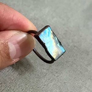 Moonstone Crystal Ring Electroformed in Copper Size 7.5